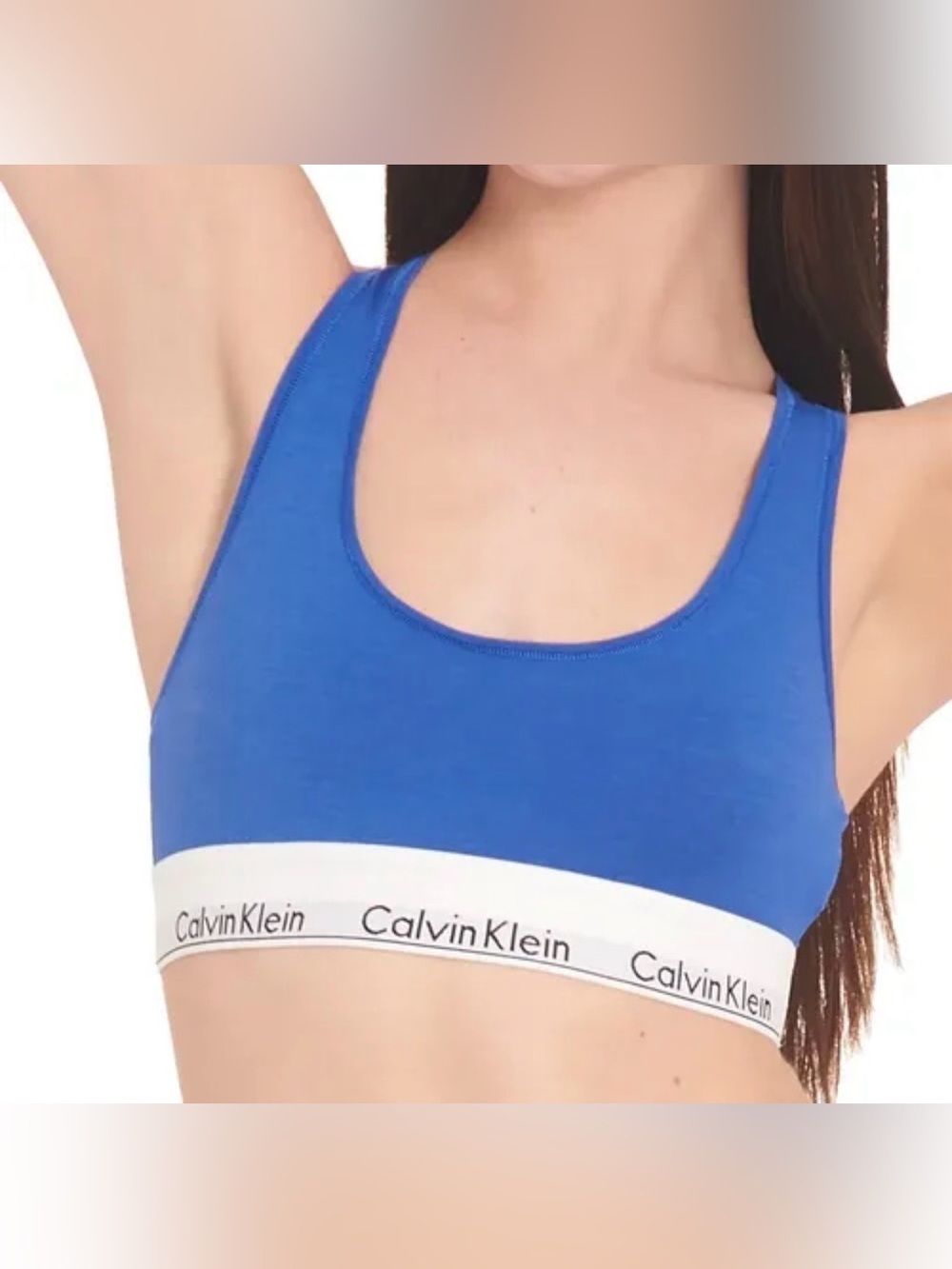 NEW Calvin Klein Royal Blue Cotton Sports Bralette with White Logo Band